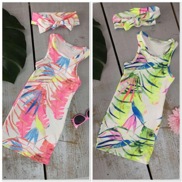 Robe tube tropical et bandeau 2 à 14 ans