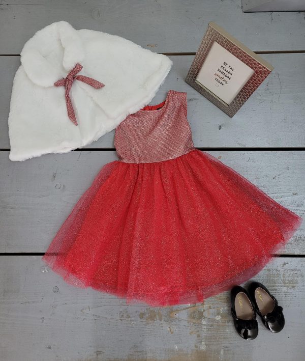 Robe paillettes avec son poncho - Rouge