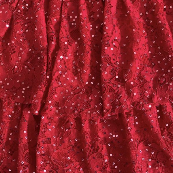 Jupe rouge dentelle et sequins – Image 2