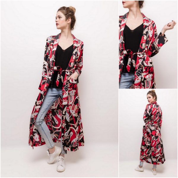 Kimono long imprimés rouge