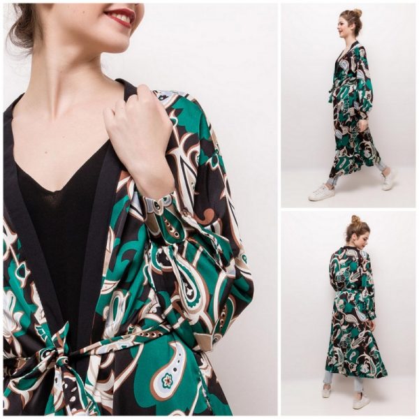 Kimono long imprimés vert