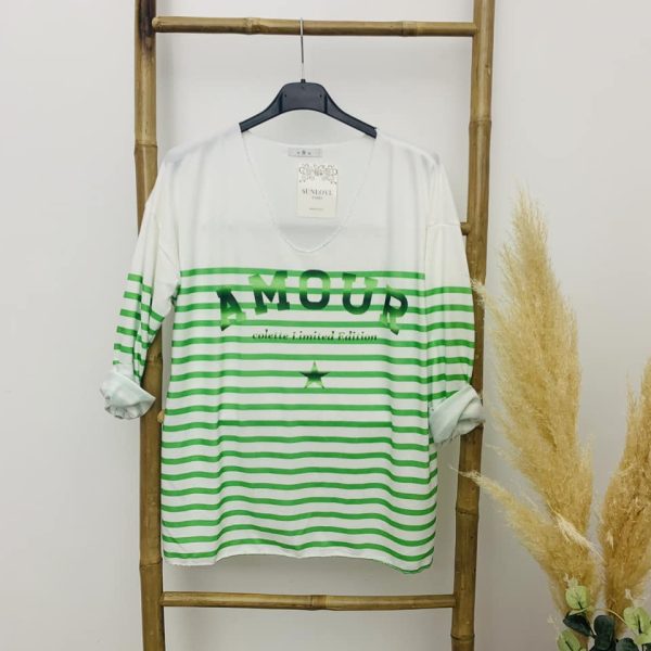 Pull fin "AMOUR" vert