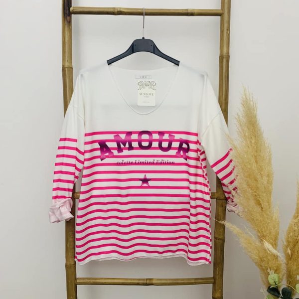 Pull fin "AMOUR" rose