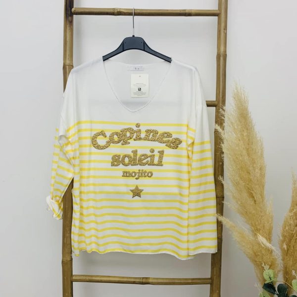 Pull fin "Copines..." jaune