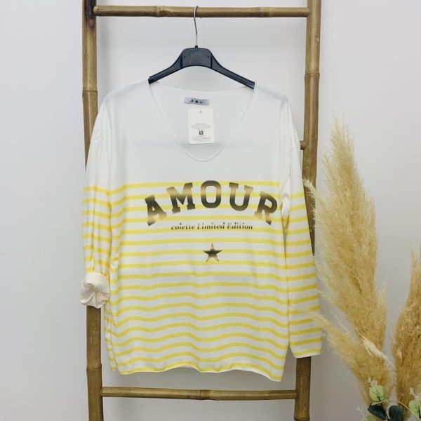 Pull fin "AMOUR" jaune