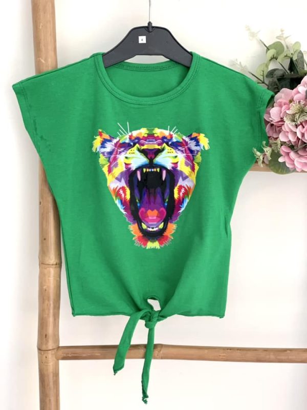 T-shirt noué tigre - vert