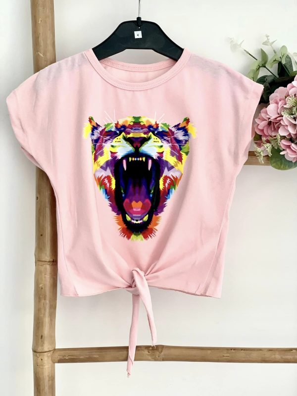 T-shirt noué tigre - rose