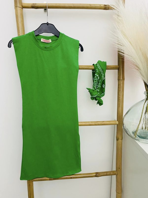 Robe longue unie + bandana - Verte – Image 2