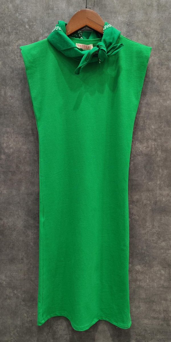 Robe longue unie + bandana - Verte