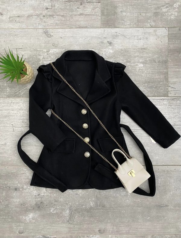 Manteau mi long drap de laine - Noir – Image 3