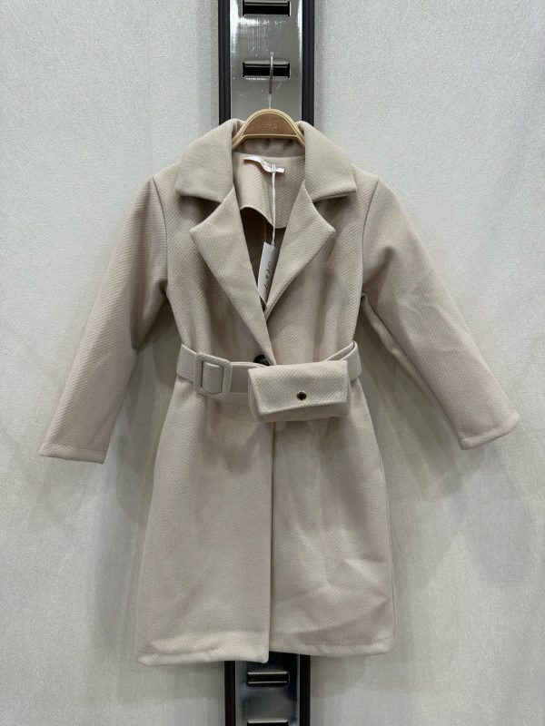 Manteau long drap de laine + sacoche - Beige – Image 2