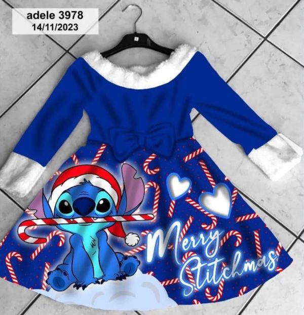 robe noel enfant Stitch velour bleu